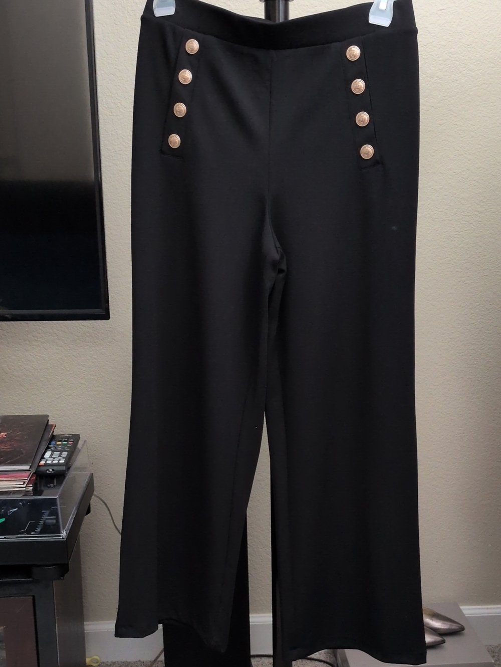 H&M Black Wide-Leg Pants with Gold Button Accents